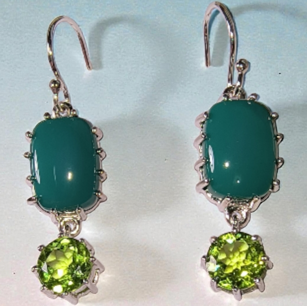 Peridot, Green Agate & Sterling Silver Drop Earrings